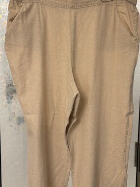 Women’s Casual Beige Linen-Blend Crop Pants